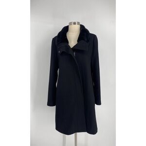 Liz Claiborne Faux Fur Zip Up Knee Length Trench Coat